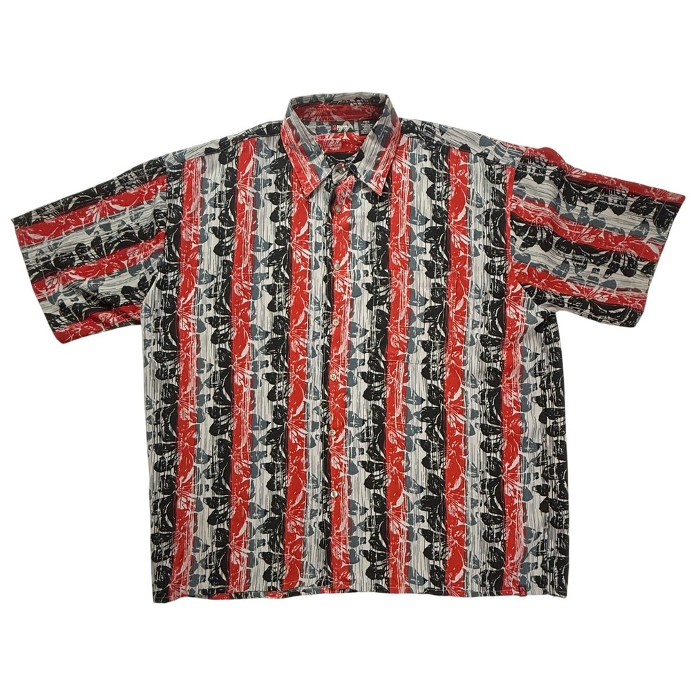 Alpine Design Mens XL SSleeve Button Down Shirt Floral Stripe Red Black 94557Y09